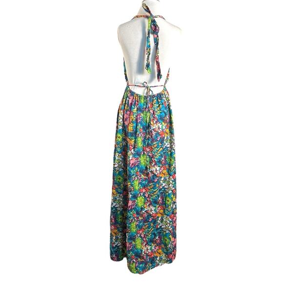 Free People Retro 60s 70s Floral Psychedelic Saffron Halter Maxi Dress Large - Picture 7 of 14